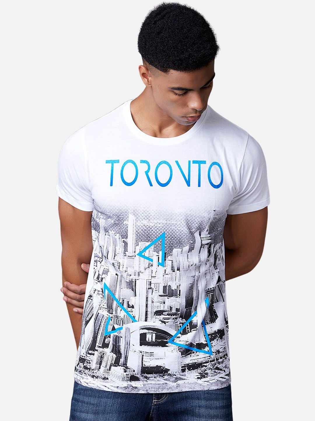 

MARCA Disati Men White Printed Round Neck T-shirt