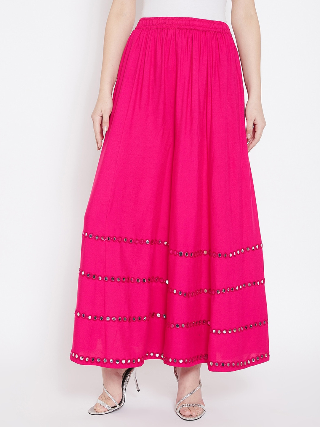 

Castle Women Pink Solid Mirror Work Flared Palazzos