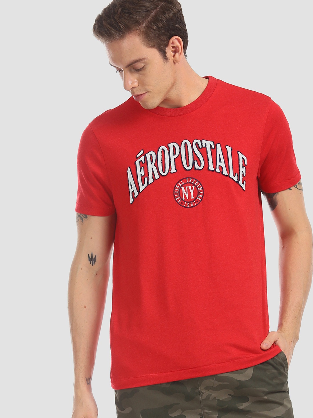 

Aeropostale Men Red Printed Round Neck T-shirt