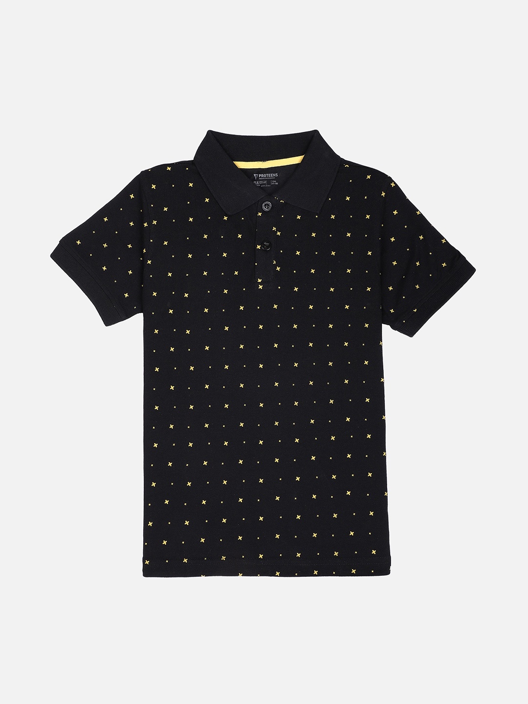 

PROTEENS Boys Black Printed Polo Collar T-shirt