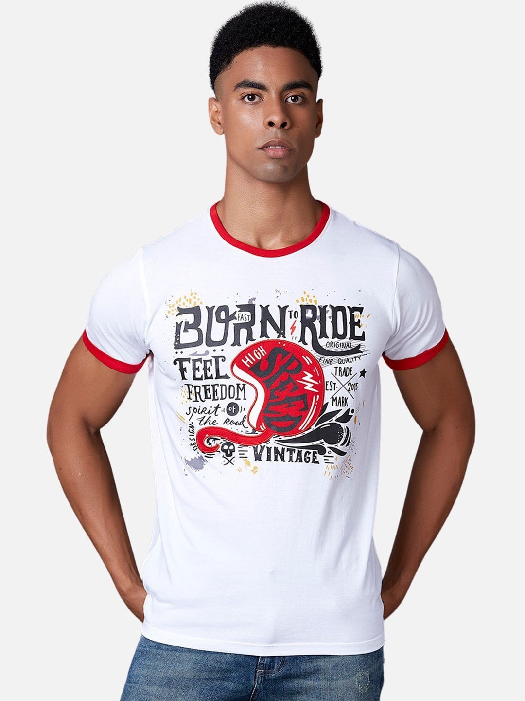 

MARCA Disati Men White Printed Round Neck T-shirt
