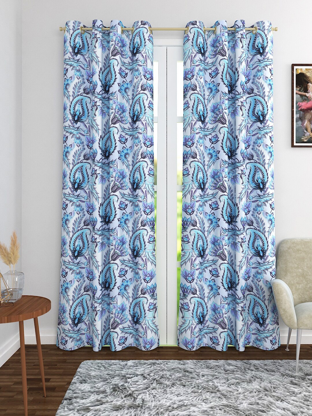 

Soumya Blue Single Room Darkening Door Curtain