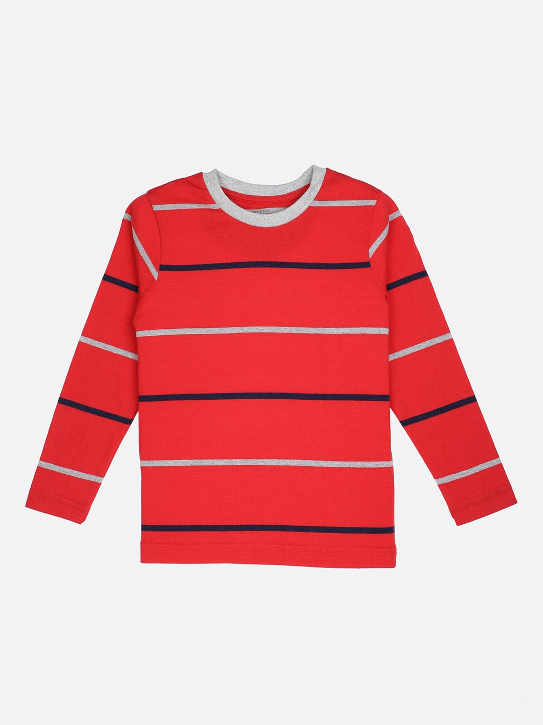 

PROTEENS Boys Red Slim Fit Striped Round Neck T-shirt