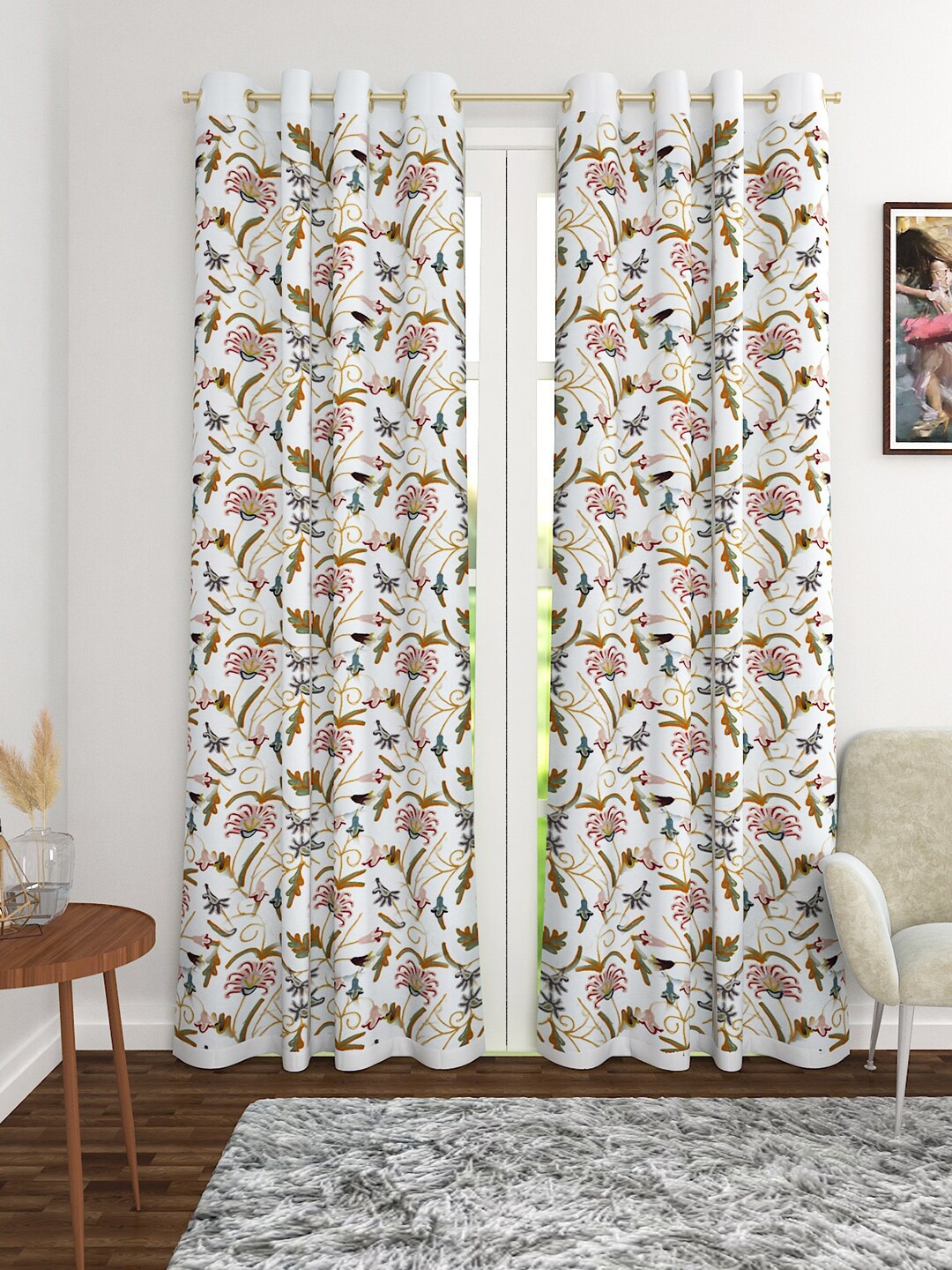 

Soumya Blue Embroidery Work Floral Single Door Curtain