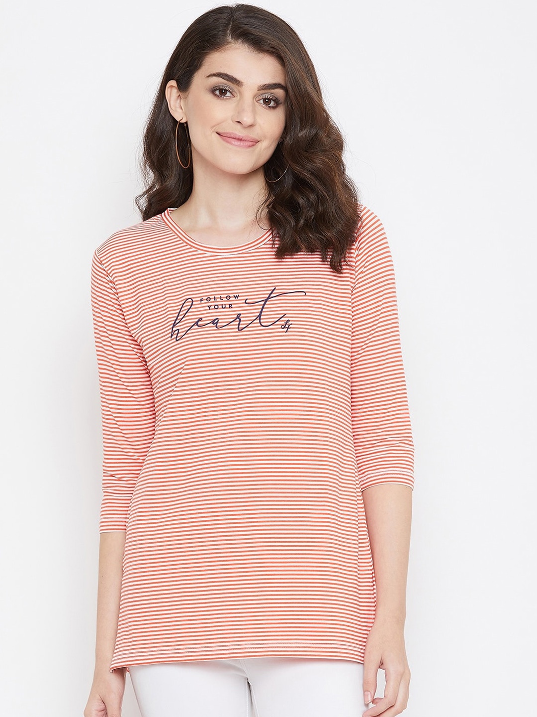 

NEVA Women Orange Striped Top