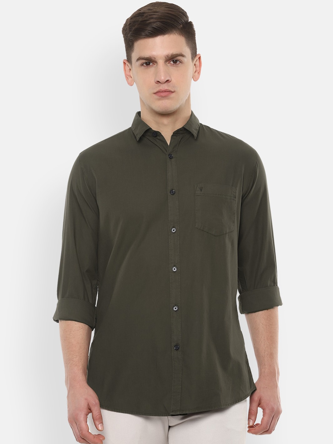 

Van Heusen Sport Men Olive Green Slim Fit Solid Casual Shirt