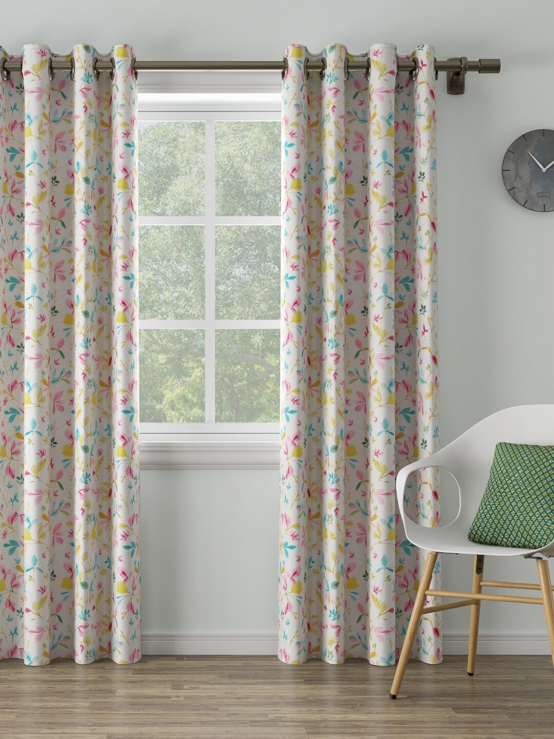 

DDecor White Floral Printed Single Long Door Curtain
