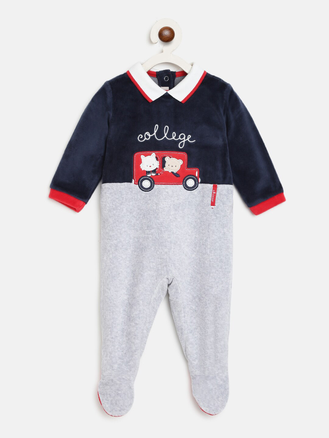 

Chicco Infant Boys Grey & Navy Blue Colourblocked Nappy Opening Sleepsuit