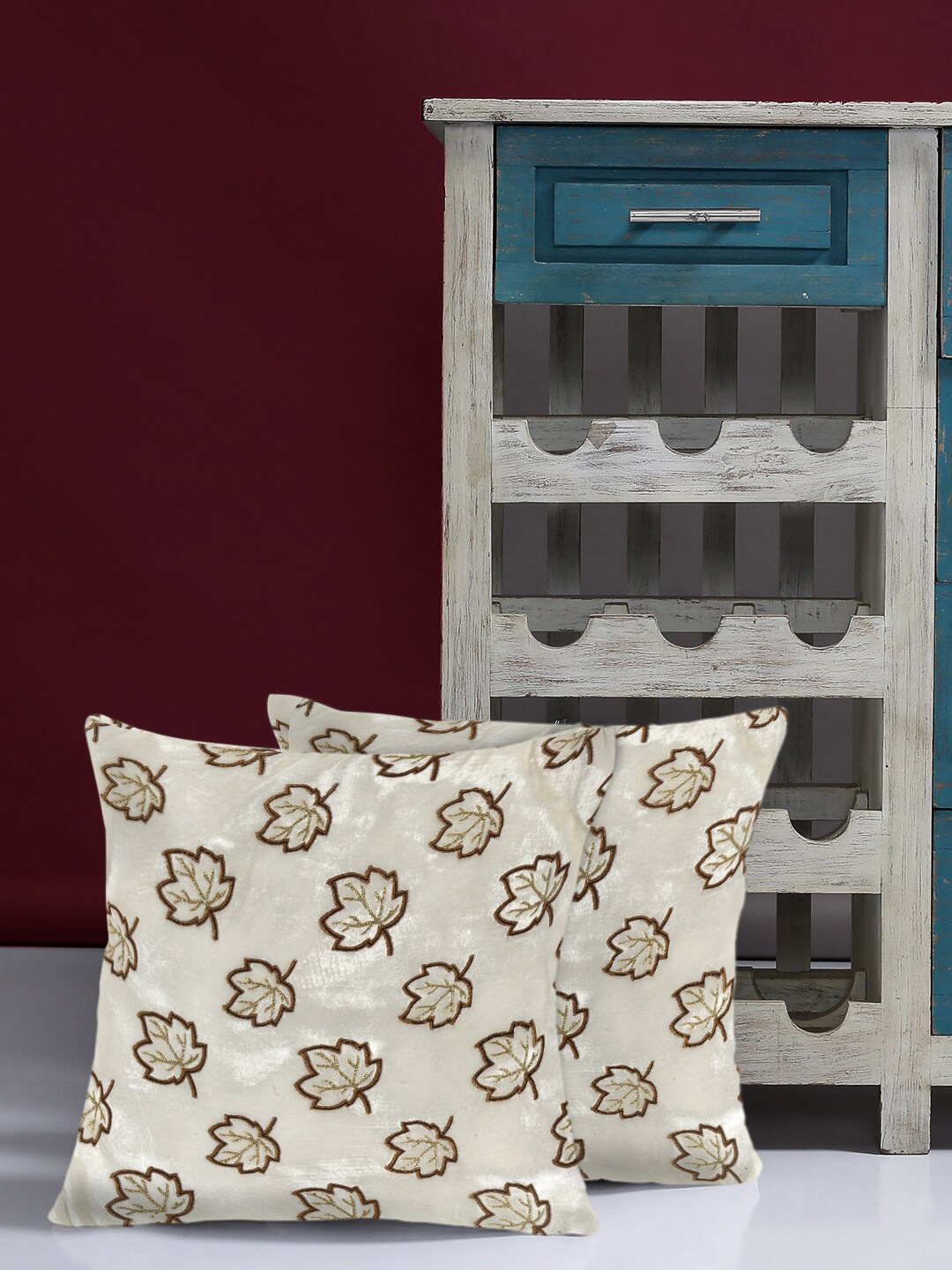 

Alina decor Off-White & Brown Set of 2 Embroidered Square Cushion Covers