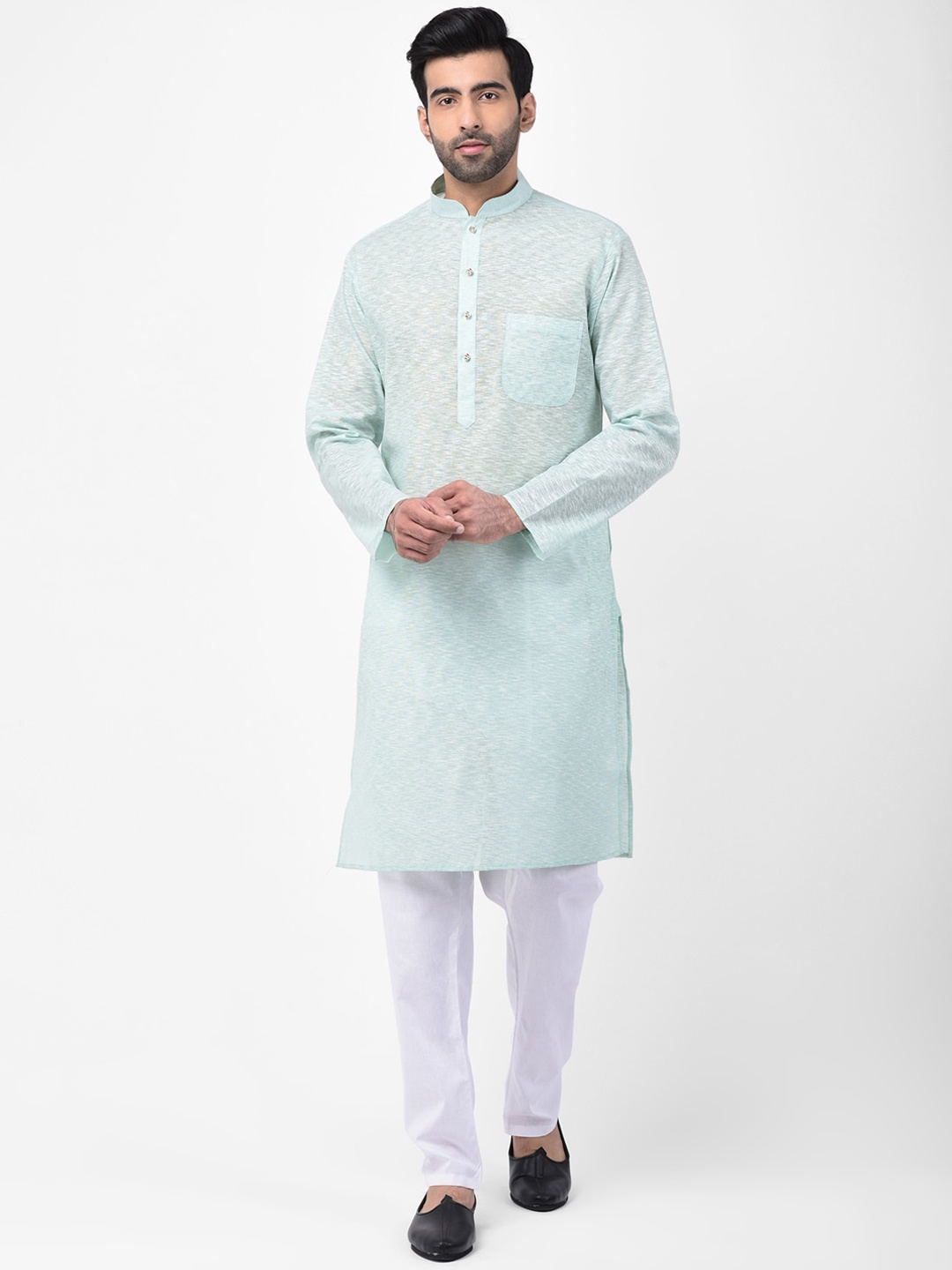 

SG LEMAN Men Sea Green & White Solid Kurta with Pyjamas