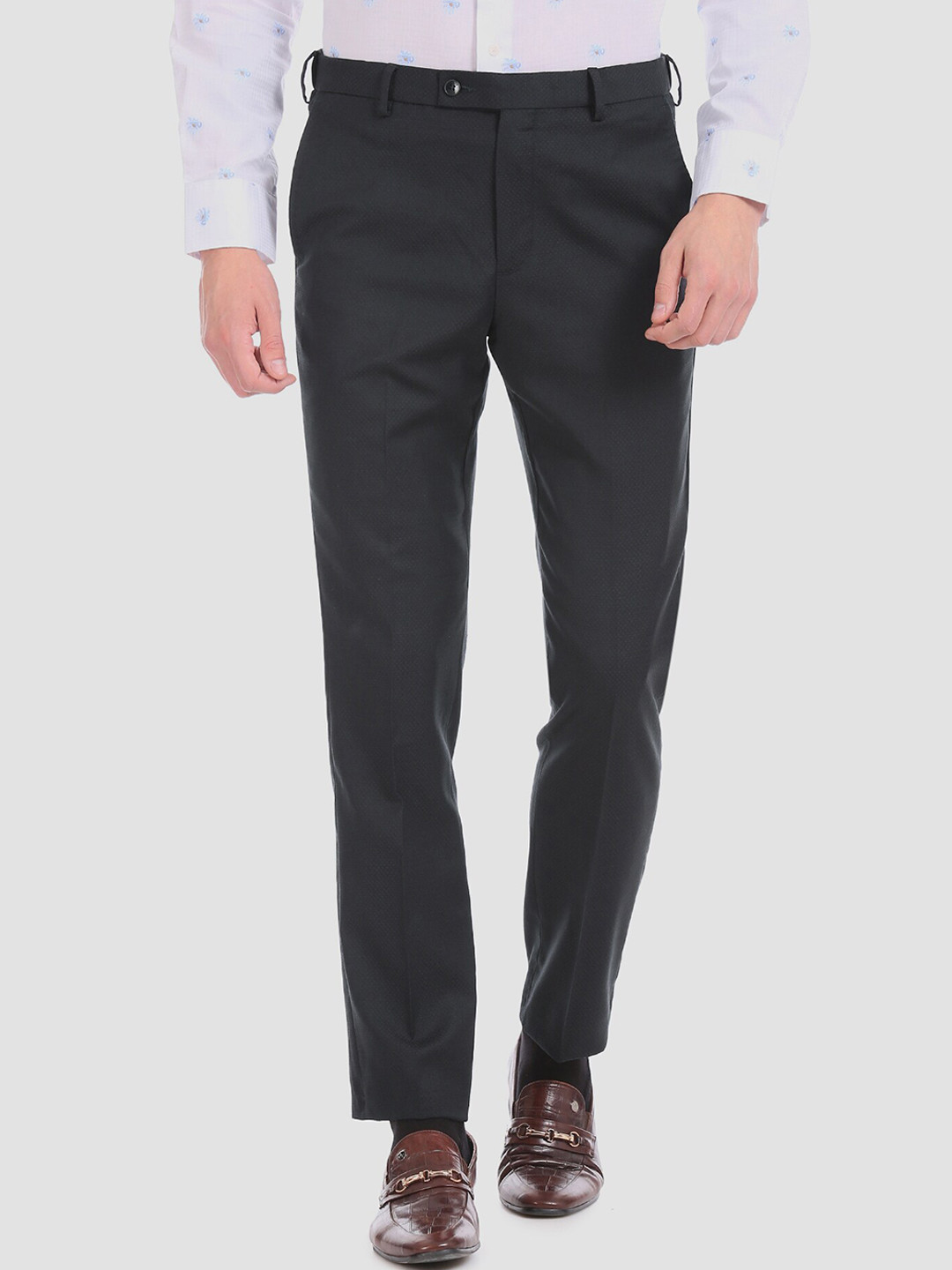

Arrow Men Blue Regular Fit Self Design Formal Trousers