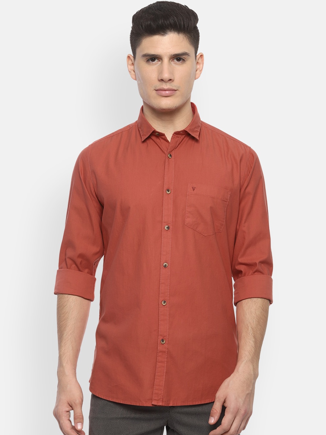 

Van Heusen Sport Men Rust Orange Slim Fit Solid Casual Shirt