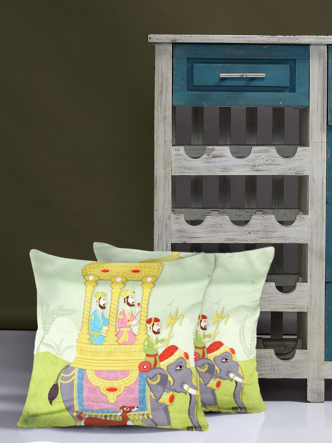 

Alina decor Yellow & Grey Set of 2 Ethnic Motifs Square Cushion Covers