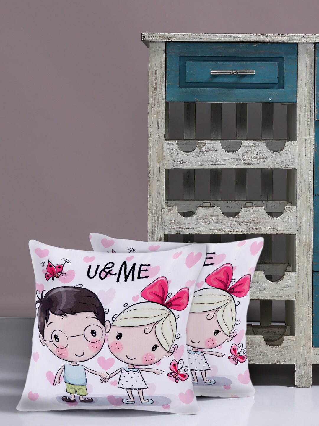 

Alina decor Set of 2 White & Pink Printed Square Cushion Covers