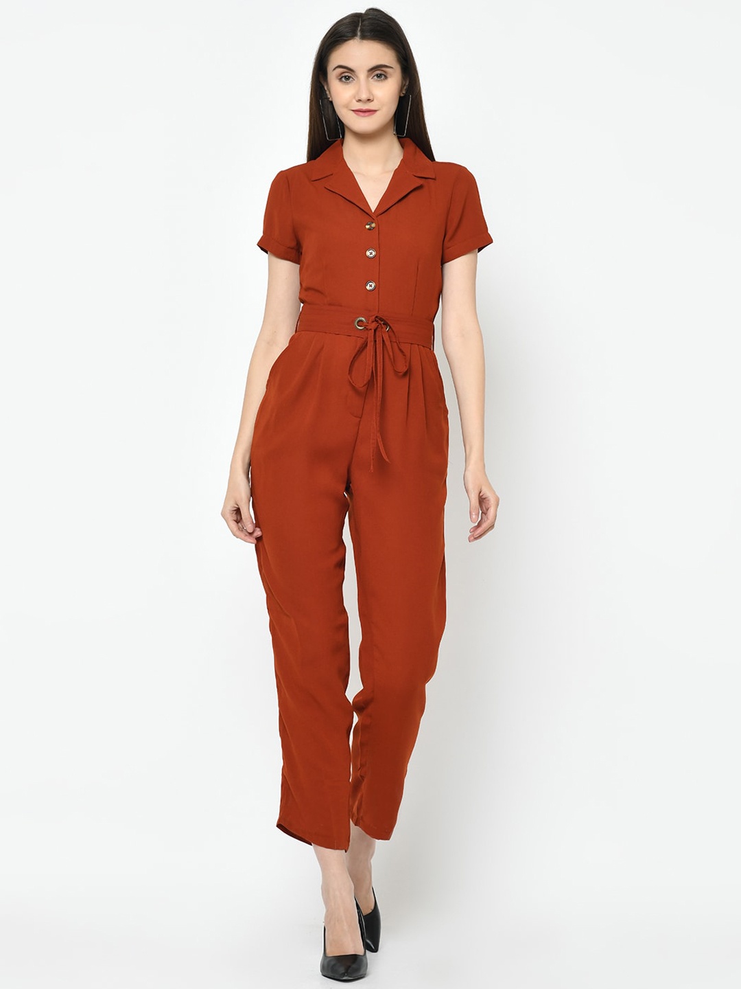 

Latin Quarters Women Rust Brown Solid Basic Jumpsuit