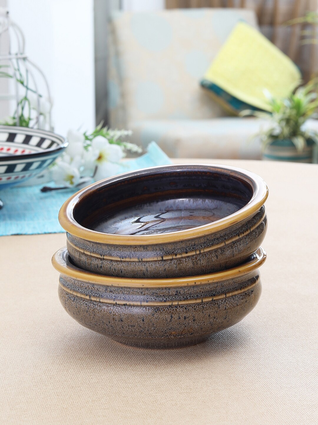 

MIAH Decor Set Of 2 Brown Ceramic Elegant Solid Serving Bowls