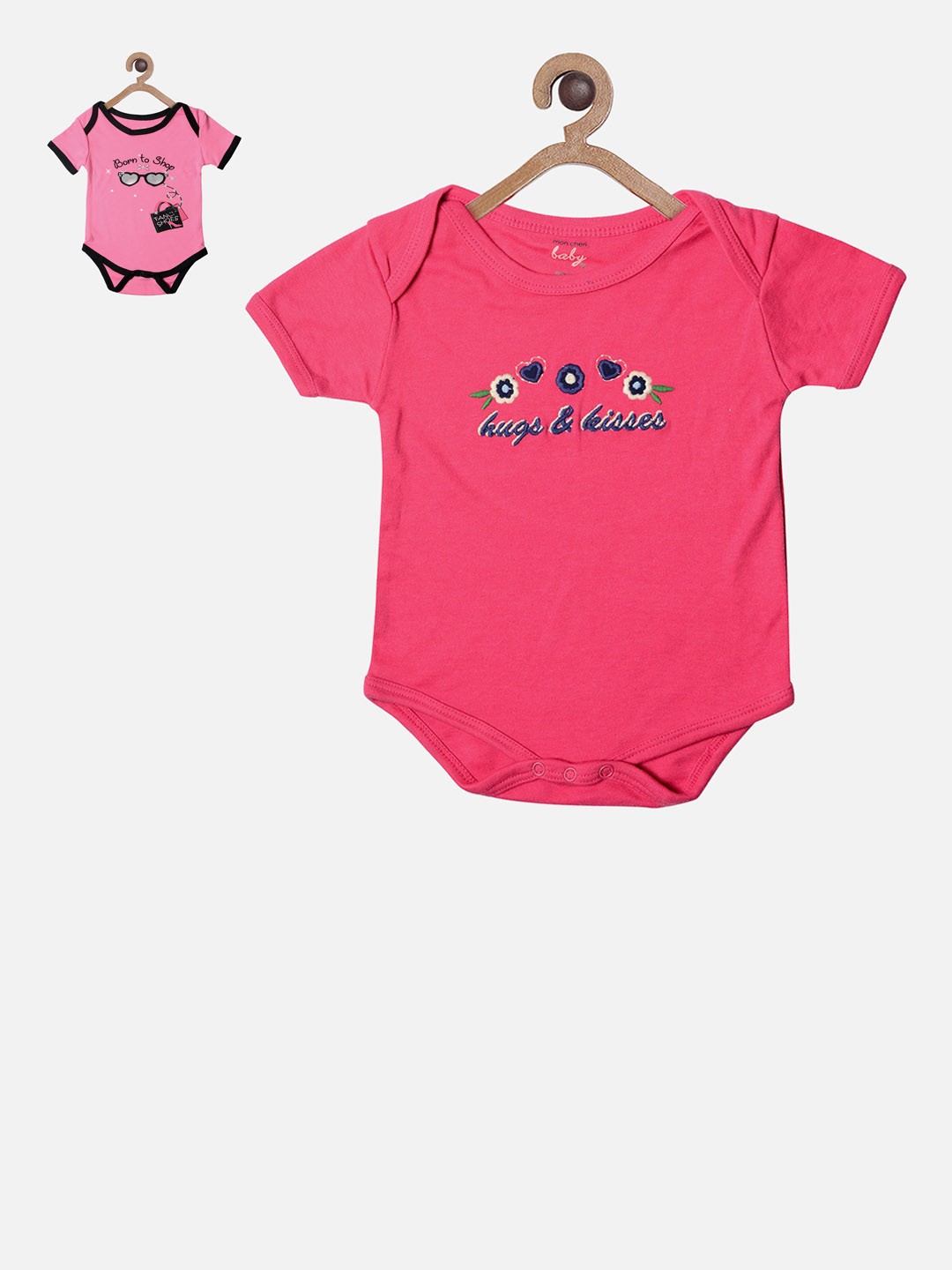 

TINY HUG Infants Pack of 2 Printed Rompers, Pink