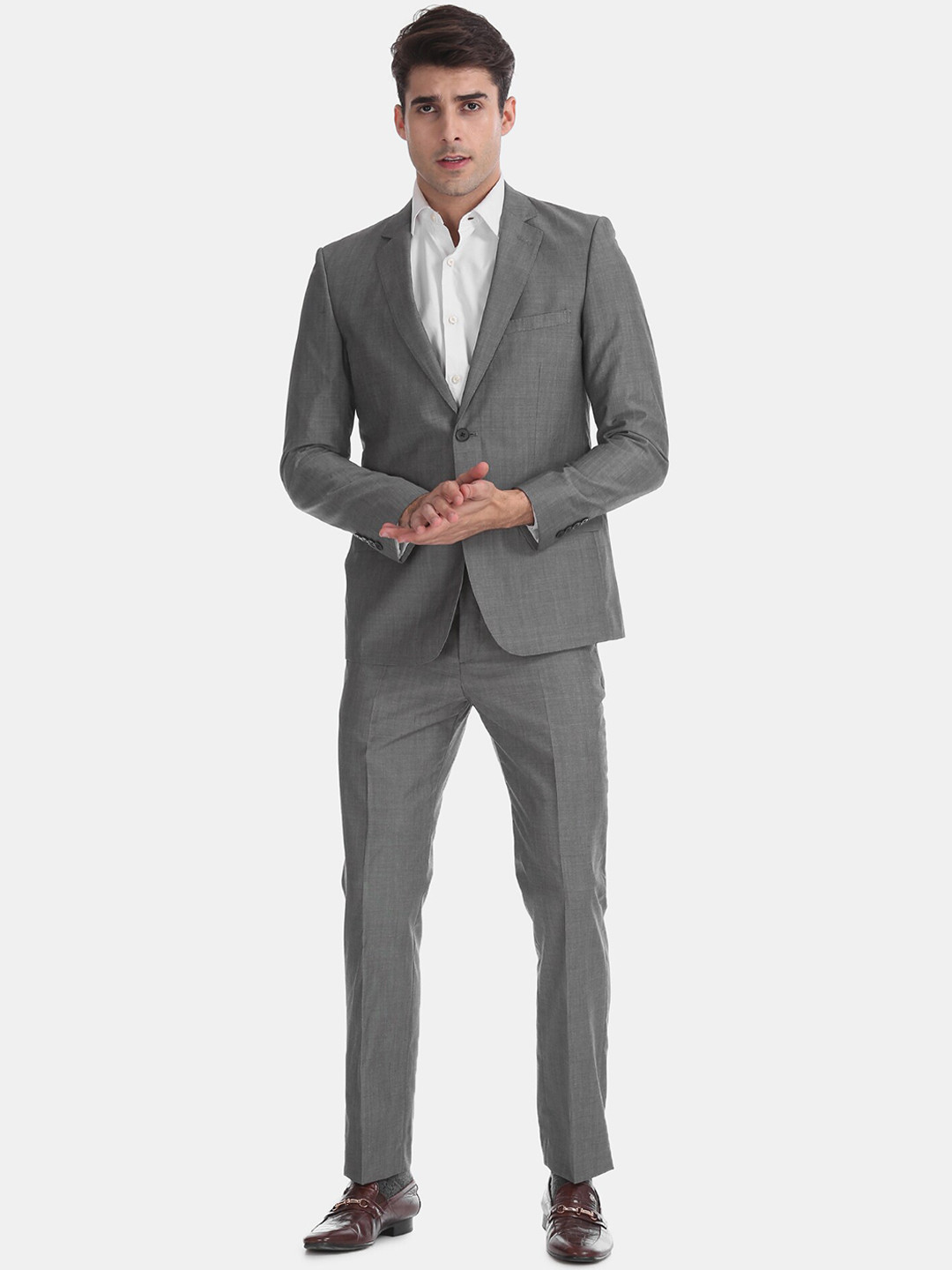 

Arrow Men Grey Solid Single-Breasted Formal Suit