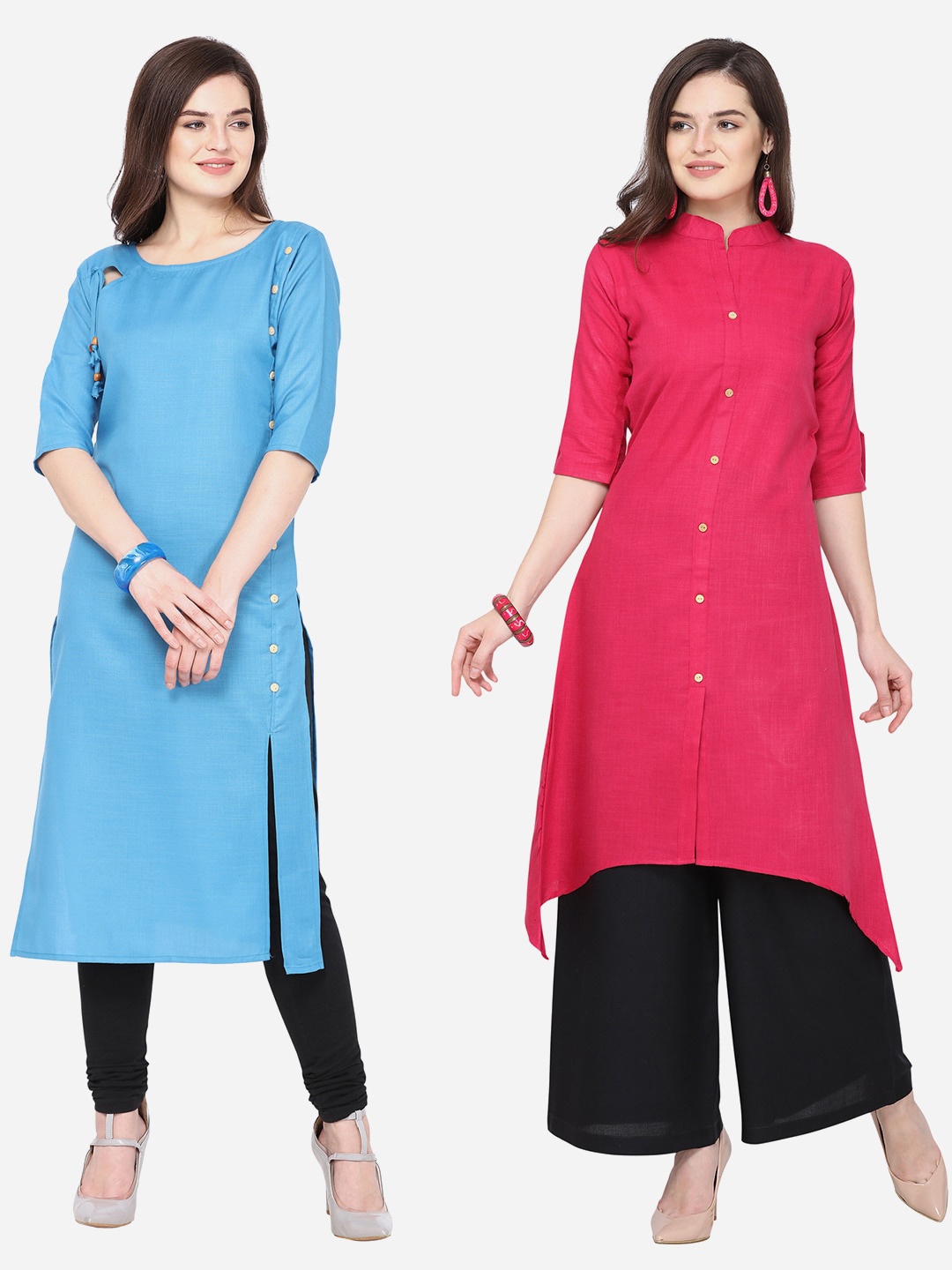 

Silk Bazar Women Pack of 2 Solid Kurta Set, Turquoise blue