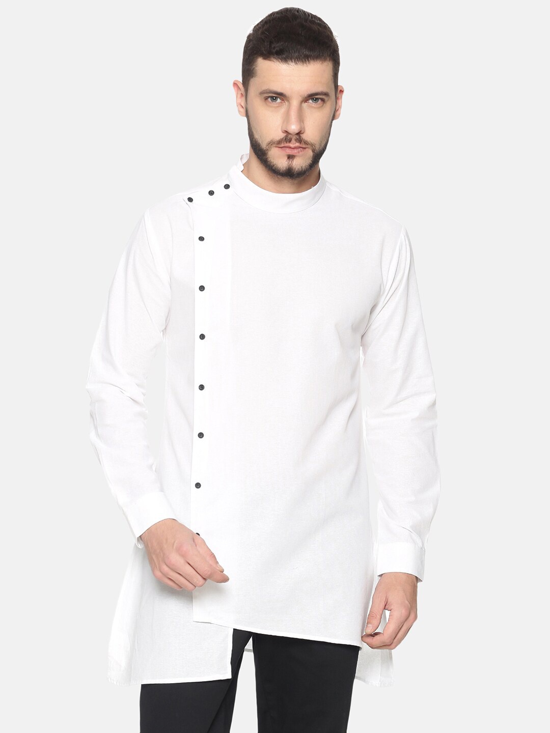 

SHOWOFF Men White Solid Straight Kurta