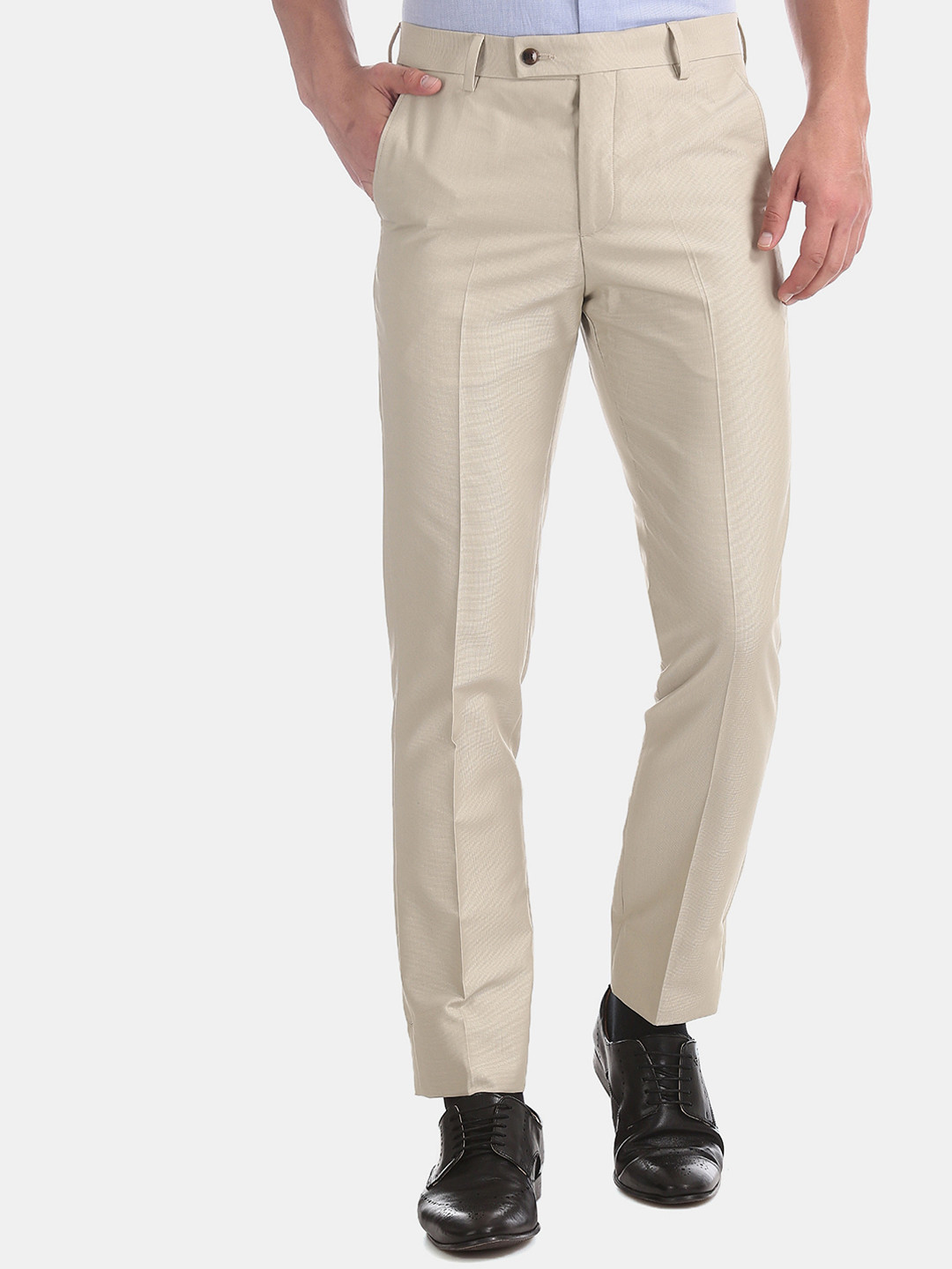 

Arrow Men Beige Regular Fit Solid Formal Trousers