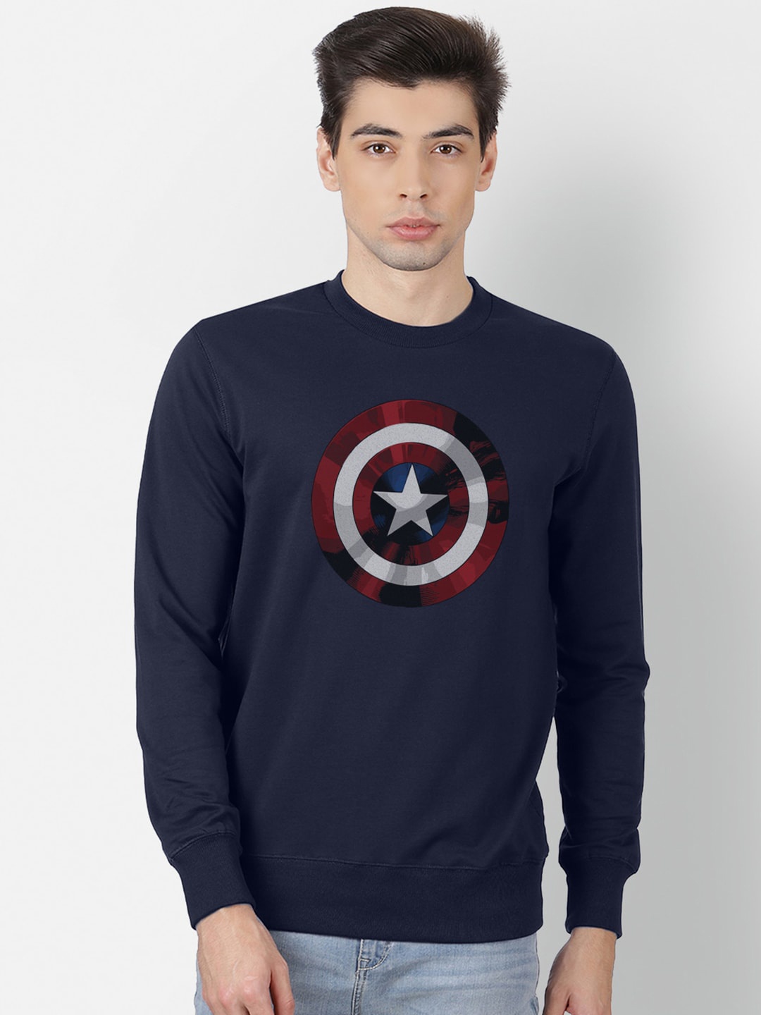 

Free Authority Captain America Print Navy Sweatshirt for Men, Navy blue