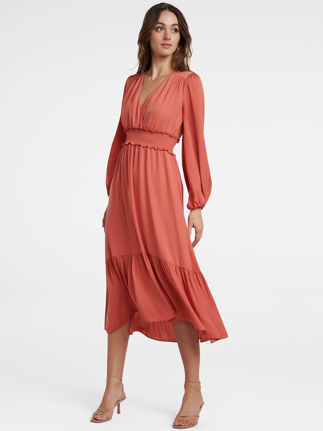

Forever New Women Orange Solid Fit and Flare Dress
