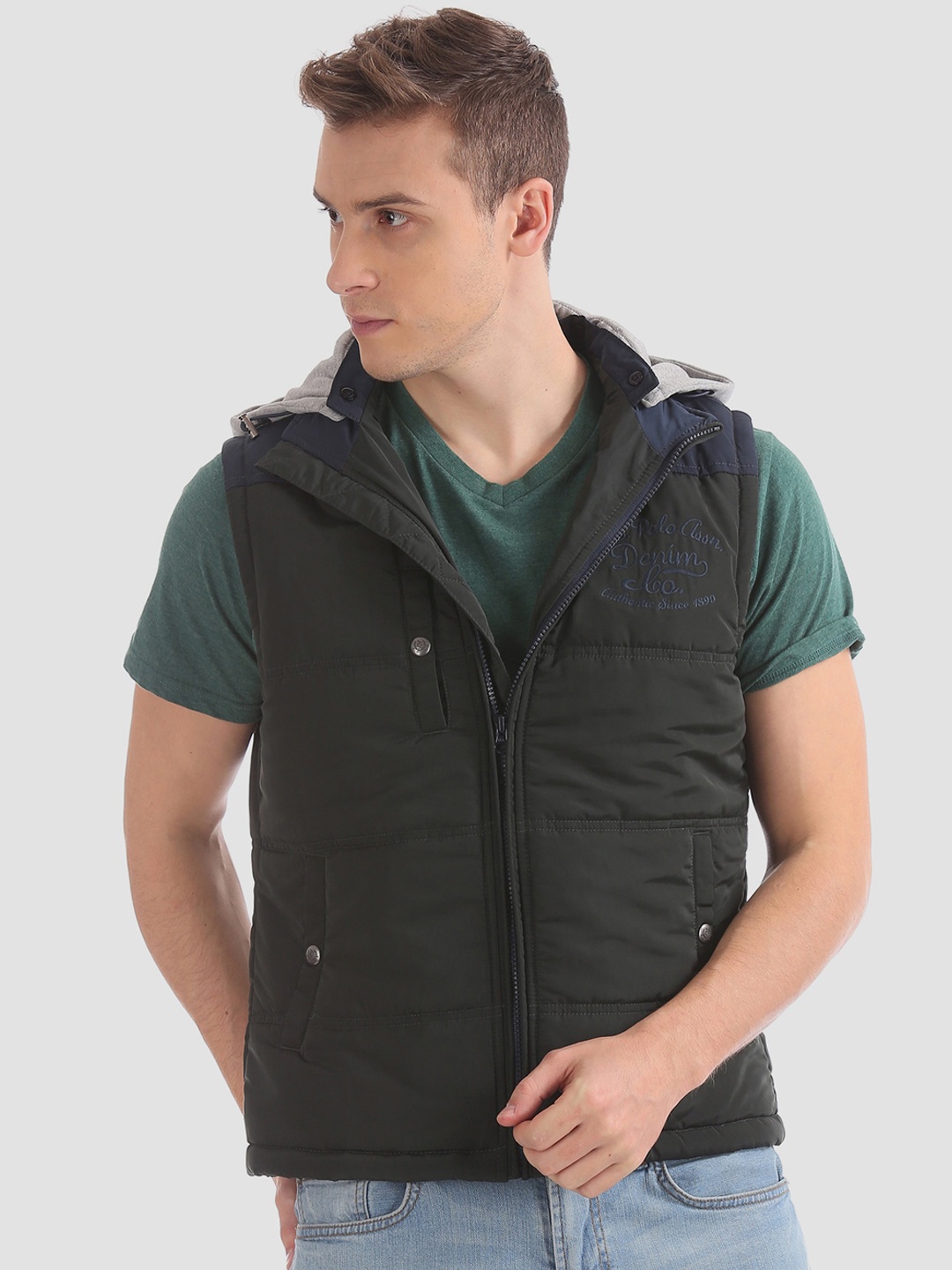 

U.S. Polo Assn. Denim Co. Men Green Solid Puffer Jacket
