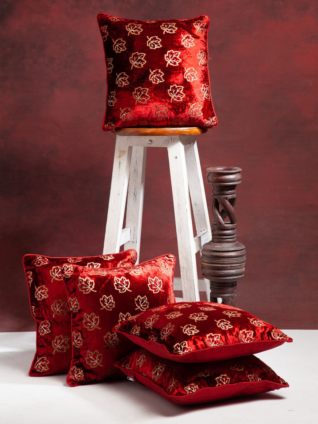 

Alina decor Maroon Set of 5 Embroidered Square Cushion Covers