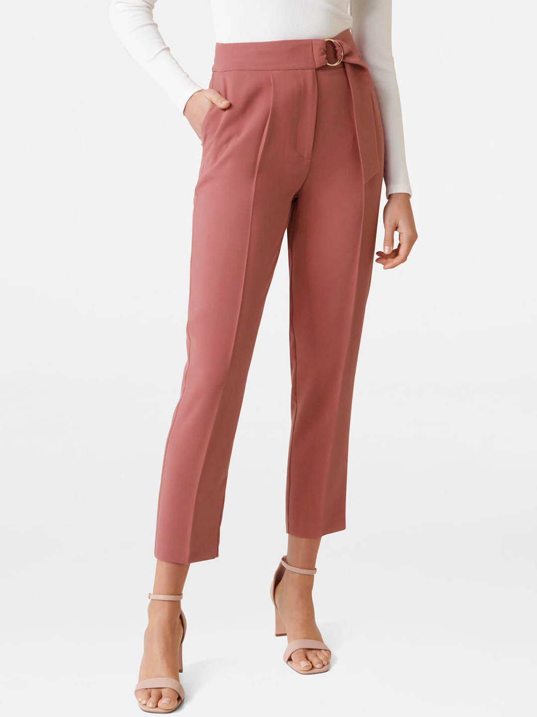 

Forever New Women Mauve Slim Fit Solid Formal Trousers