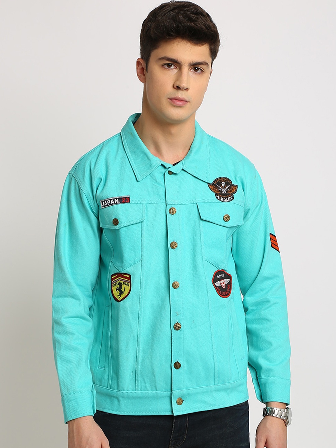 

VOXATI Men Turquoise Blue Solid Tailored Jacket