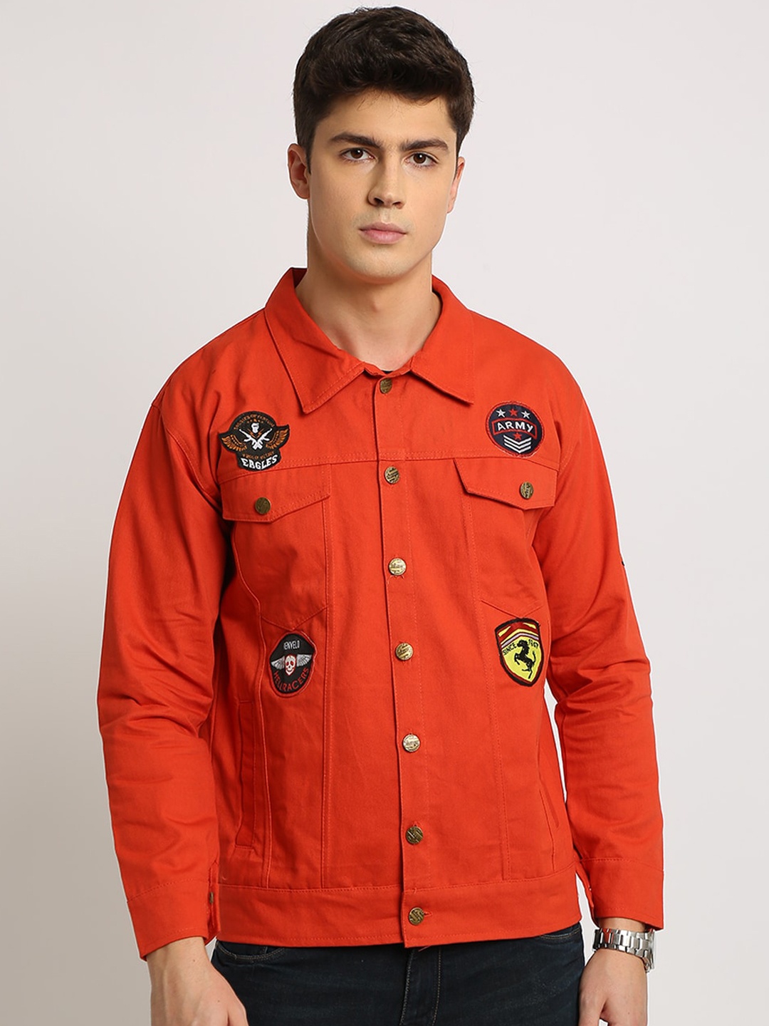 VOXATI Men Rust Solid Tailored Jacket