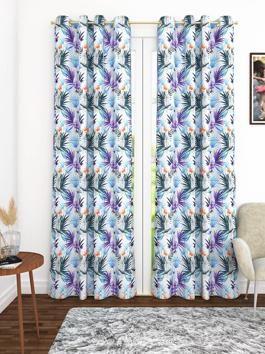 

Soumya Blue Single Room Darkening Long Door Curtain