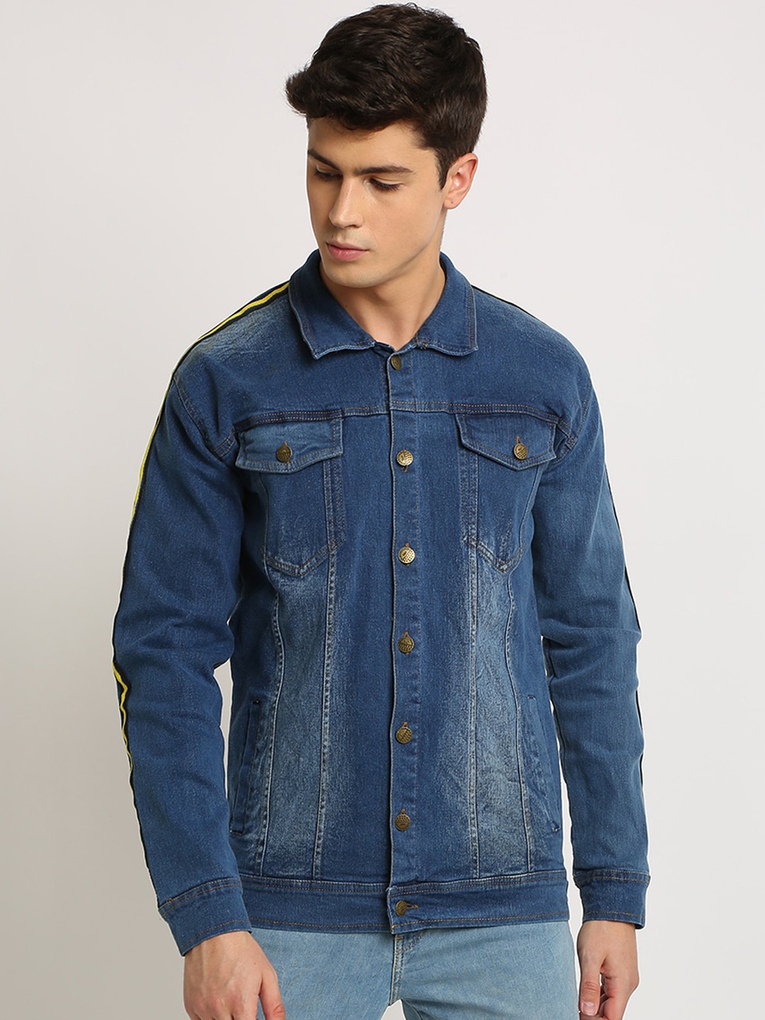 VOXATI Men Blue Solid Denim Jacket