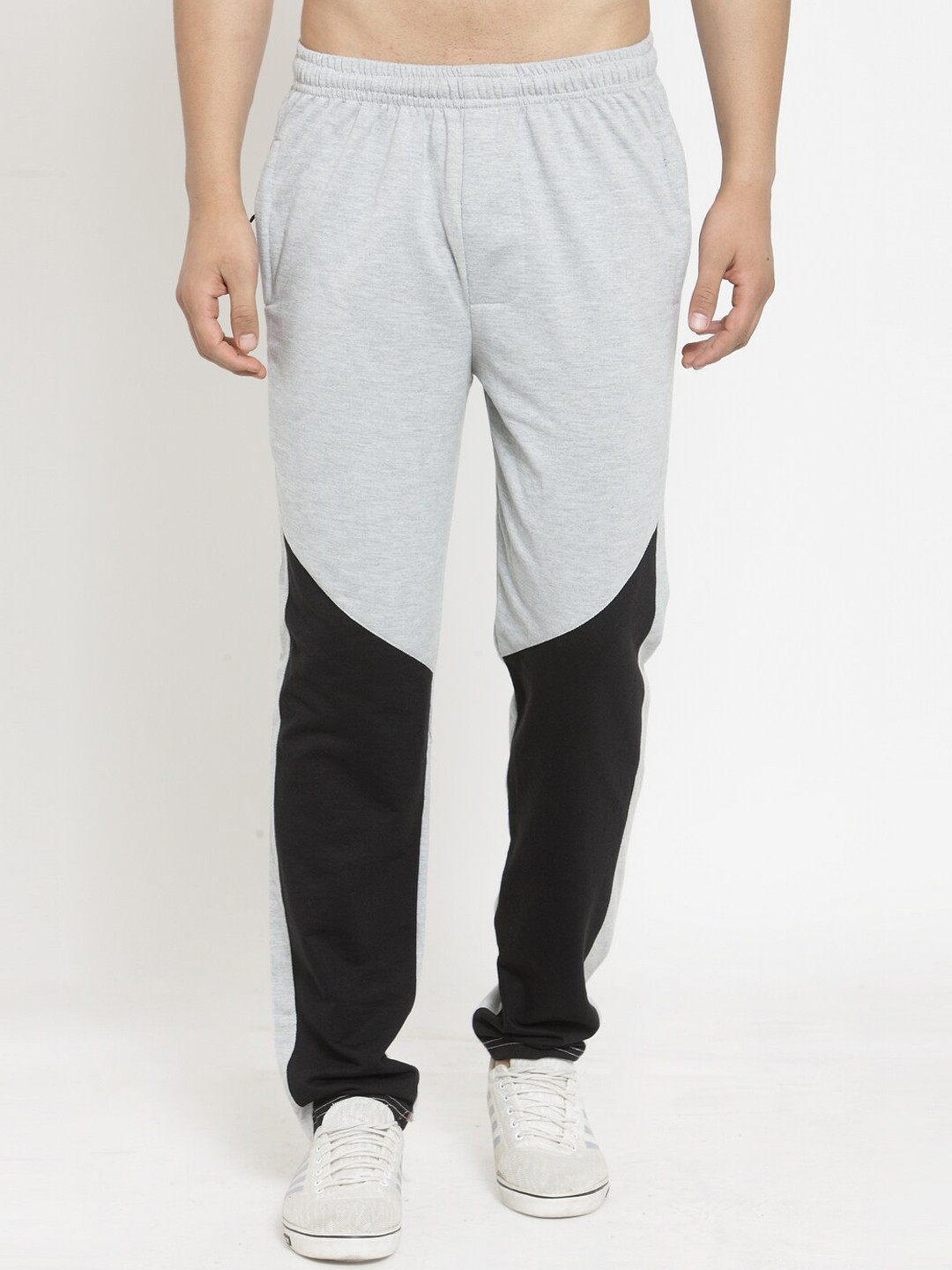 

JAINISH Men Grey & Black Colourblocked Slim Fit Track Pants