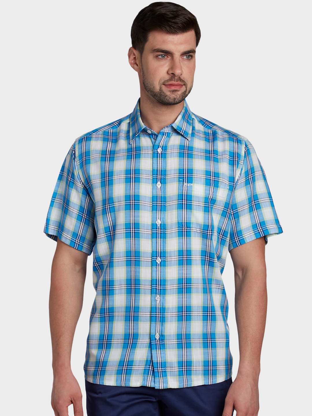 

ColorPlus Men Blue & White Regular Fit Checked Casual Shirt