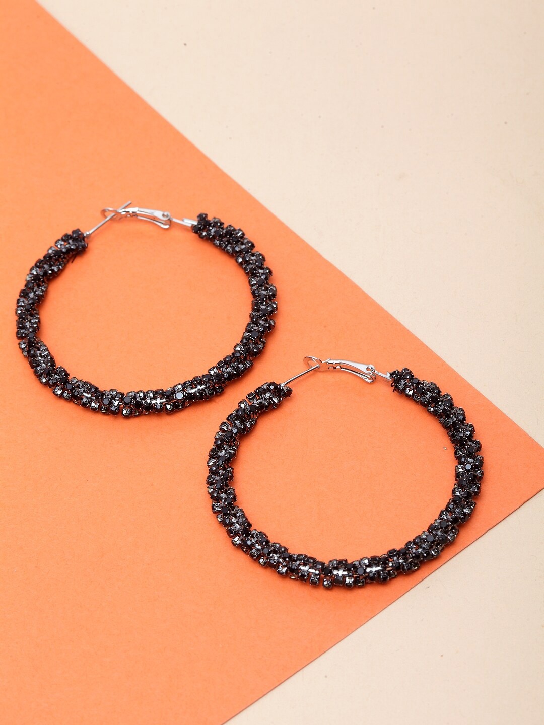 

Madame Black Rhinestone Circular Hoop Earrings