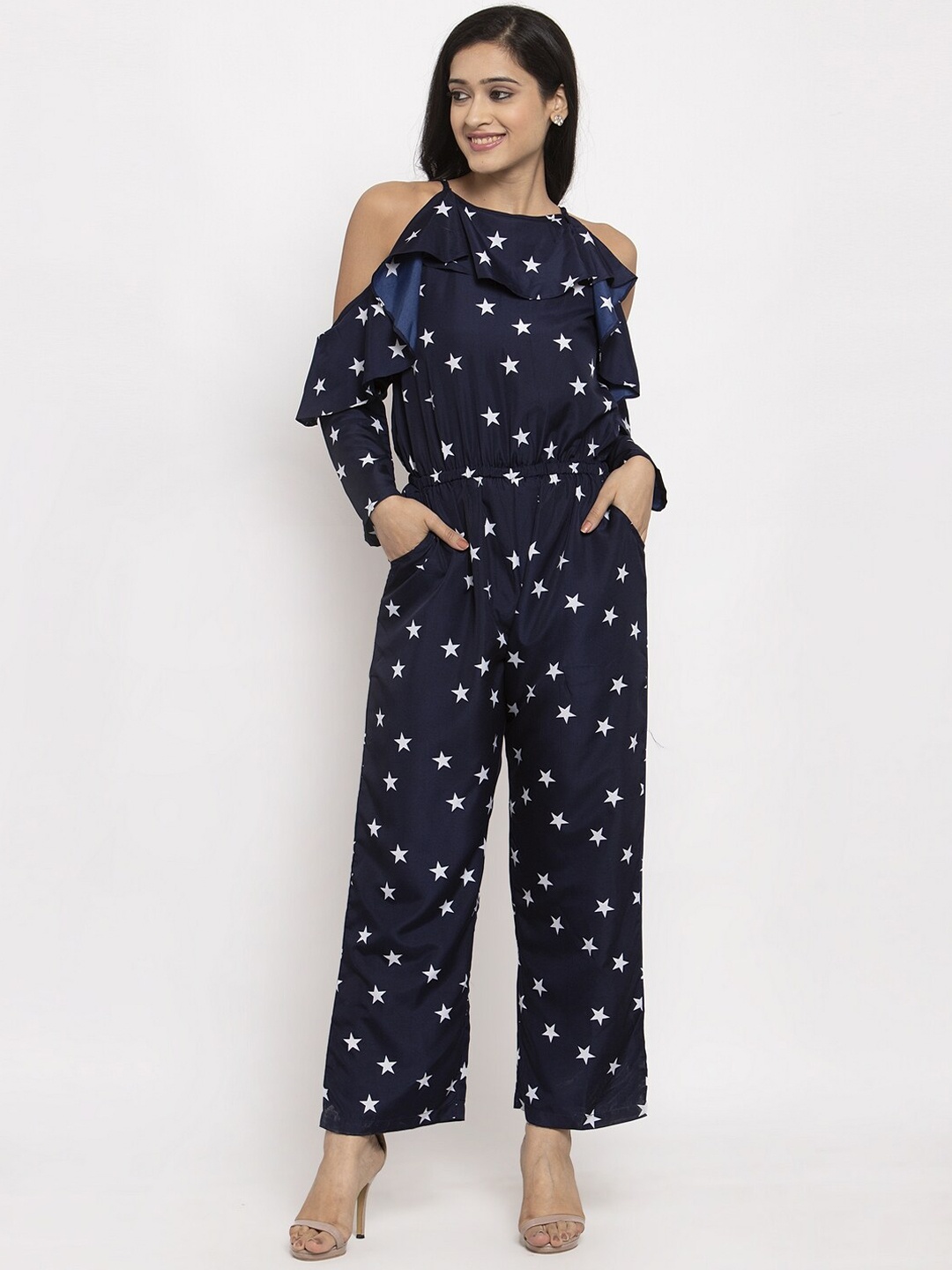 

Karmic Vision Women Navy Blue Printed Basic Jumpsuit