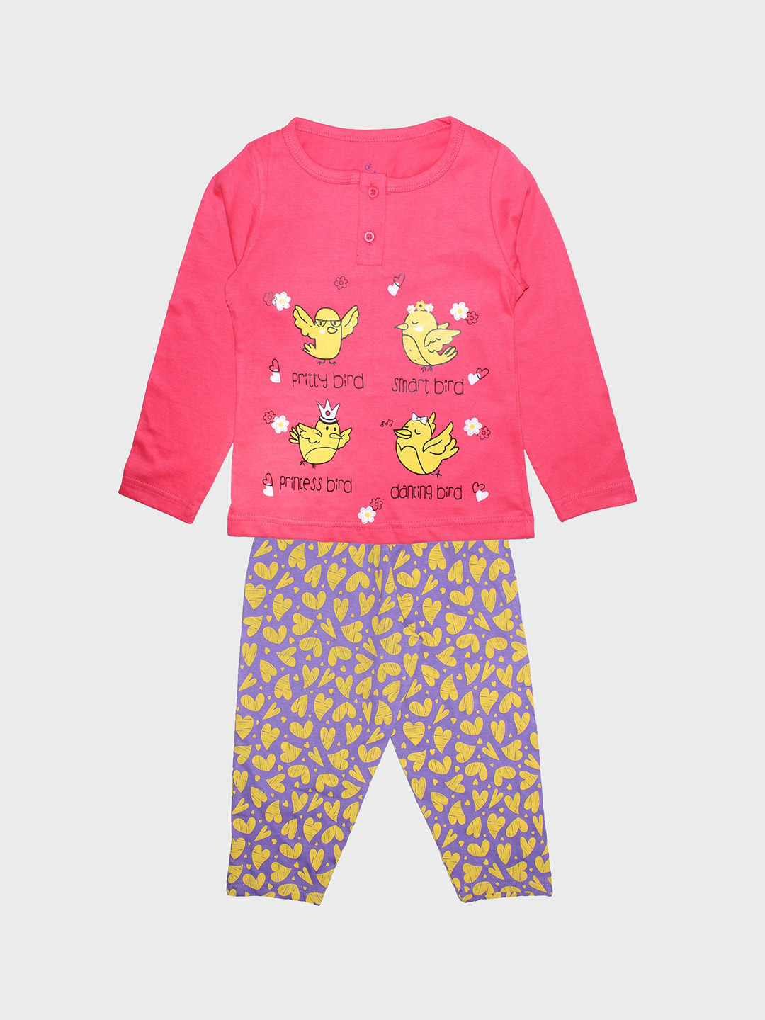 

KiddoPanti Girls Pink & Yellow Printed Night suit