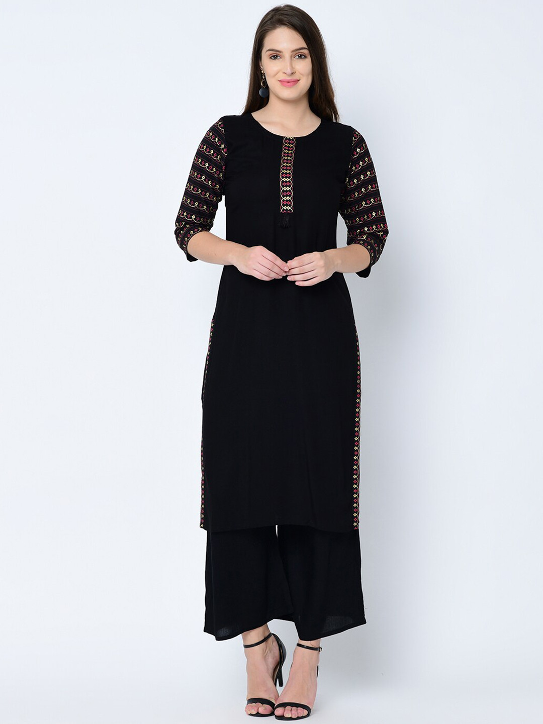 

ZIYAA Women Black Solid Kurta with Trousers