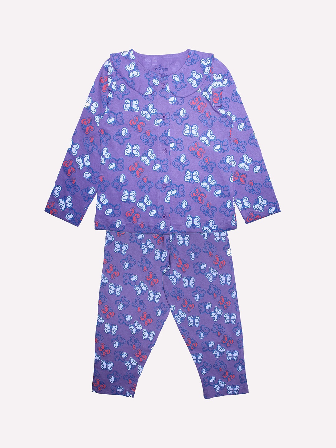 

KiddoPanti Girls Purple Printed Night suit