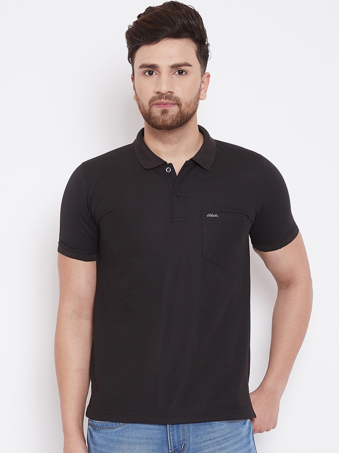 

Adobe Men Black Solid Polo Collar T-shirt