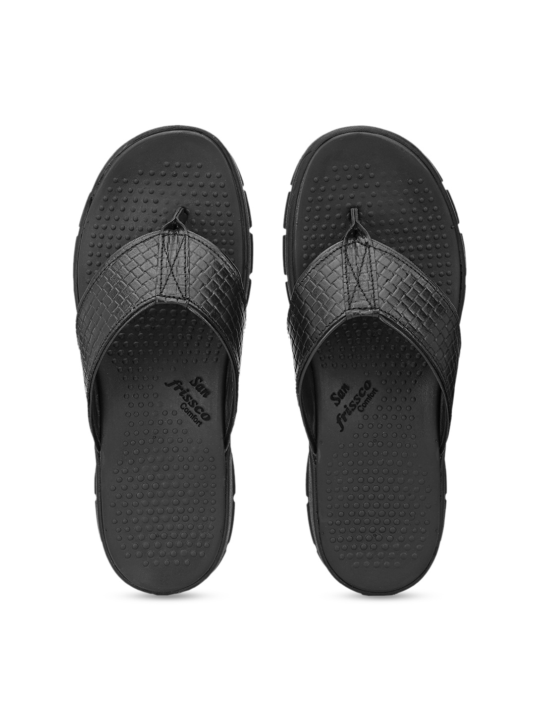 

San Frissco Men Black Textured Leather Comfort Sandals