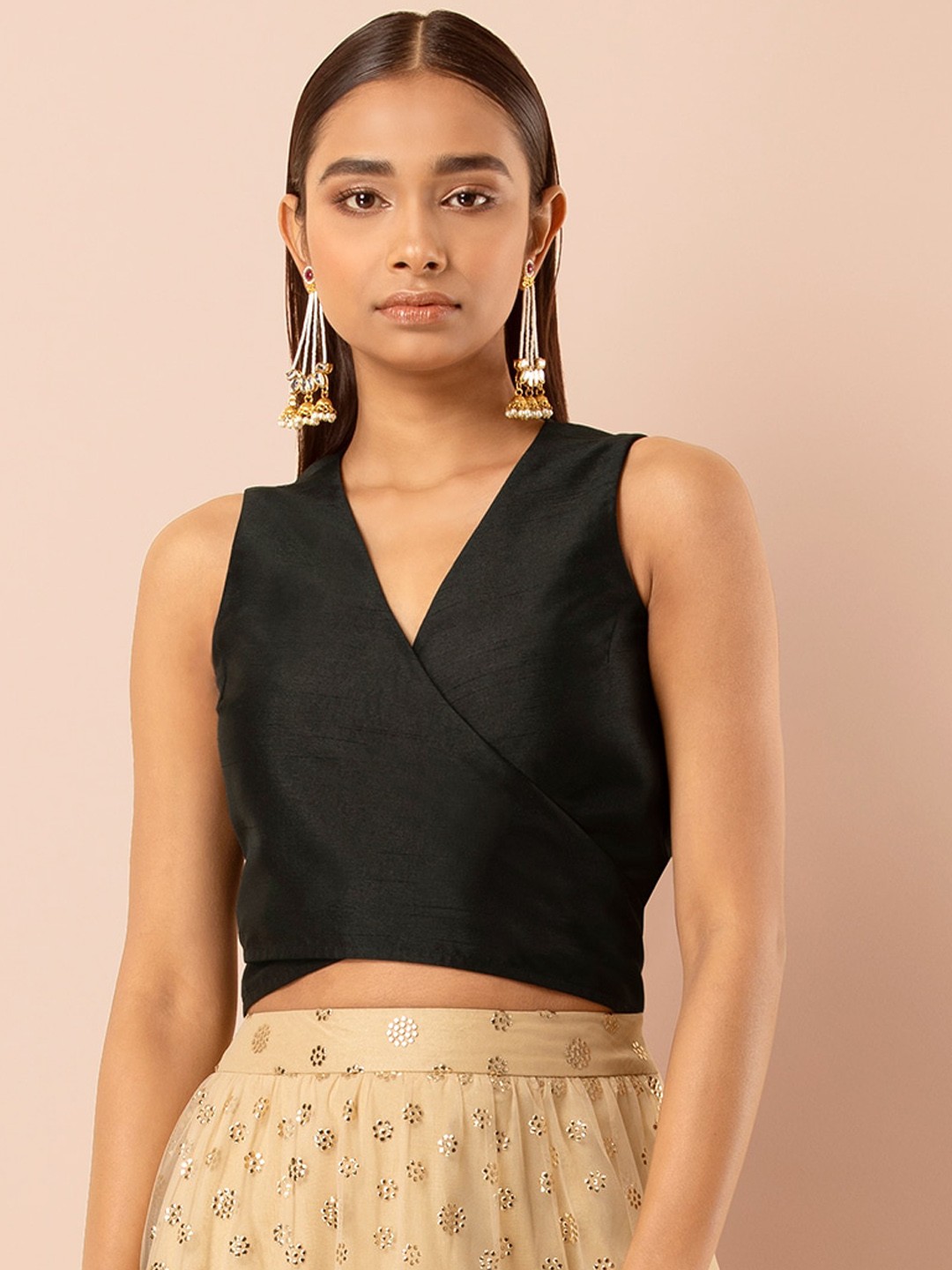 

INDYA Women Black Solid Wrap Crop Top