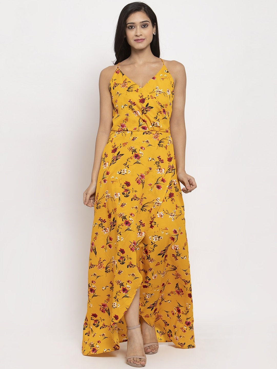

Karmic Vision Women Yellow Printed Maxi Dress
