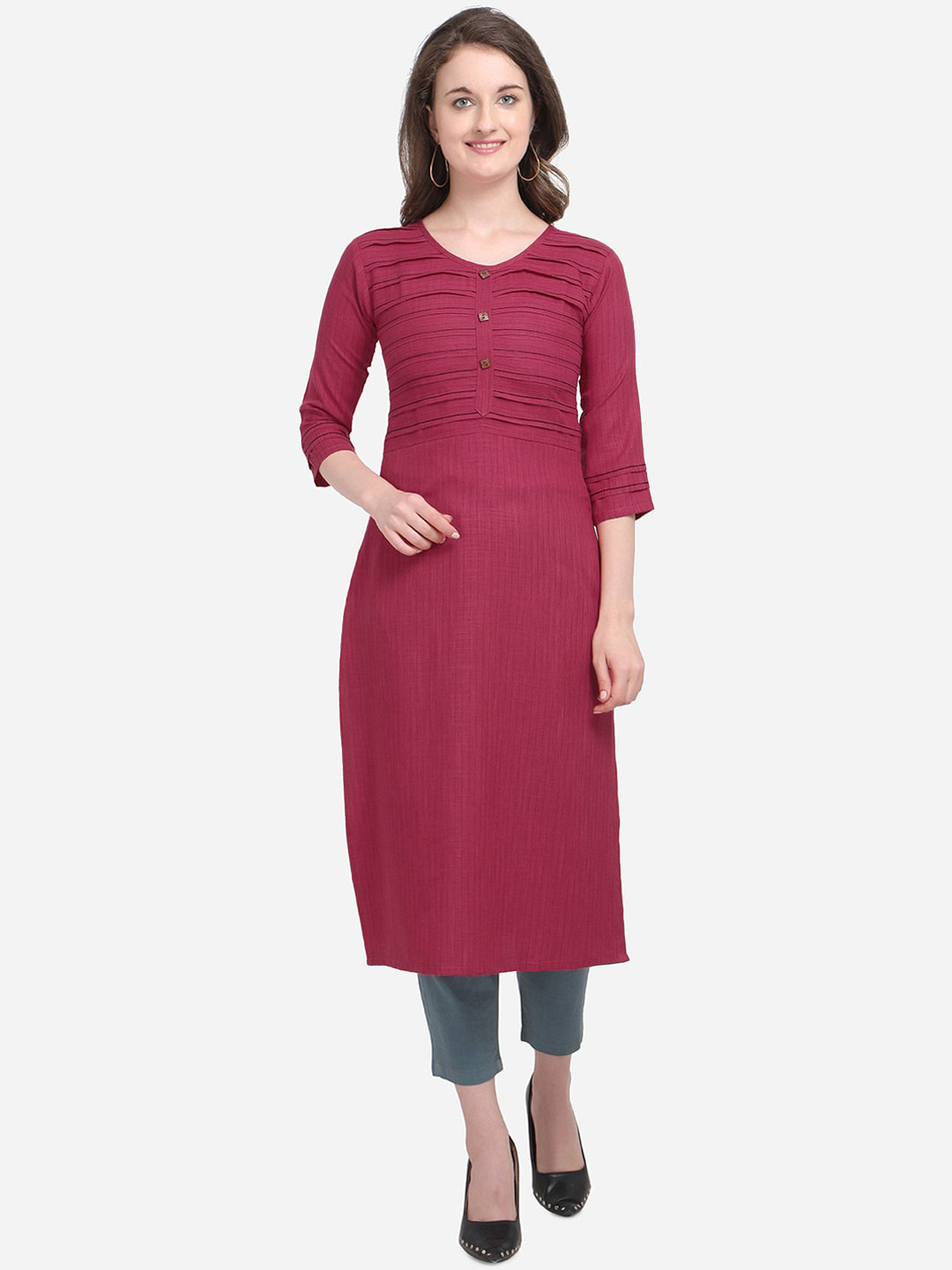 

Kvsfab Women Red Solid Straight Kurta