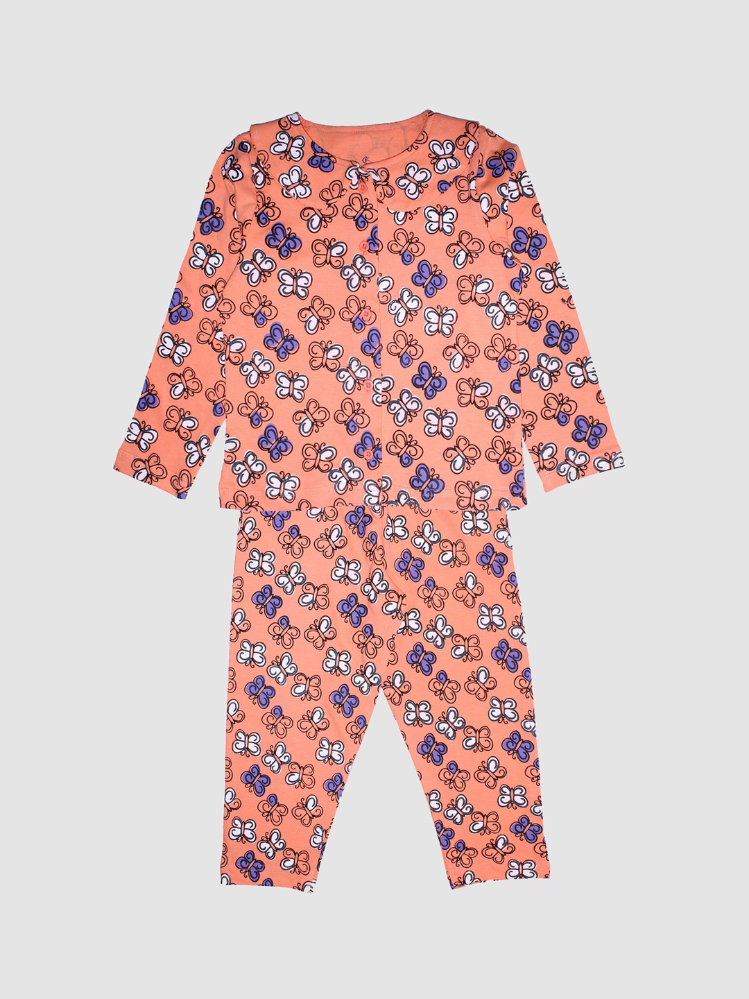

KiddoPanti Girls Peach-Coloured Printed Night suit