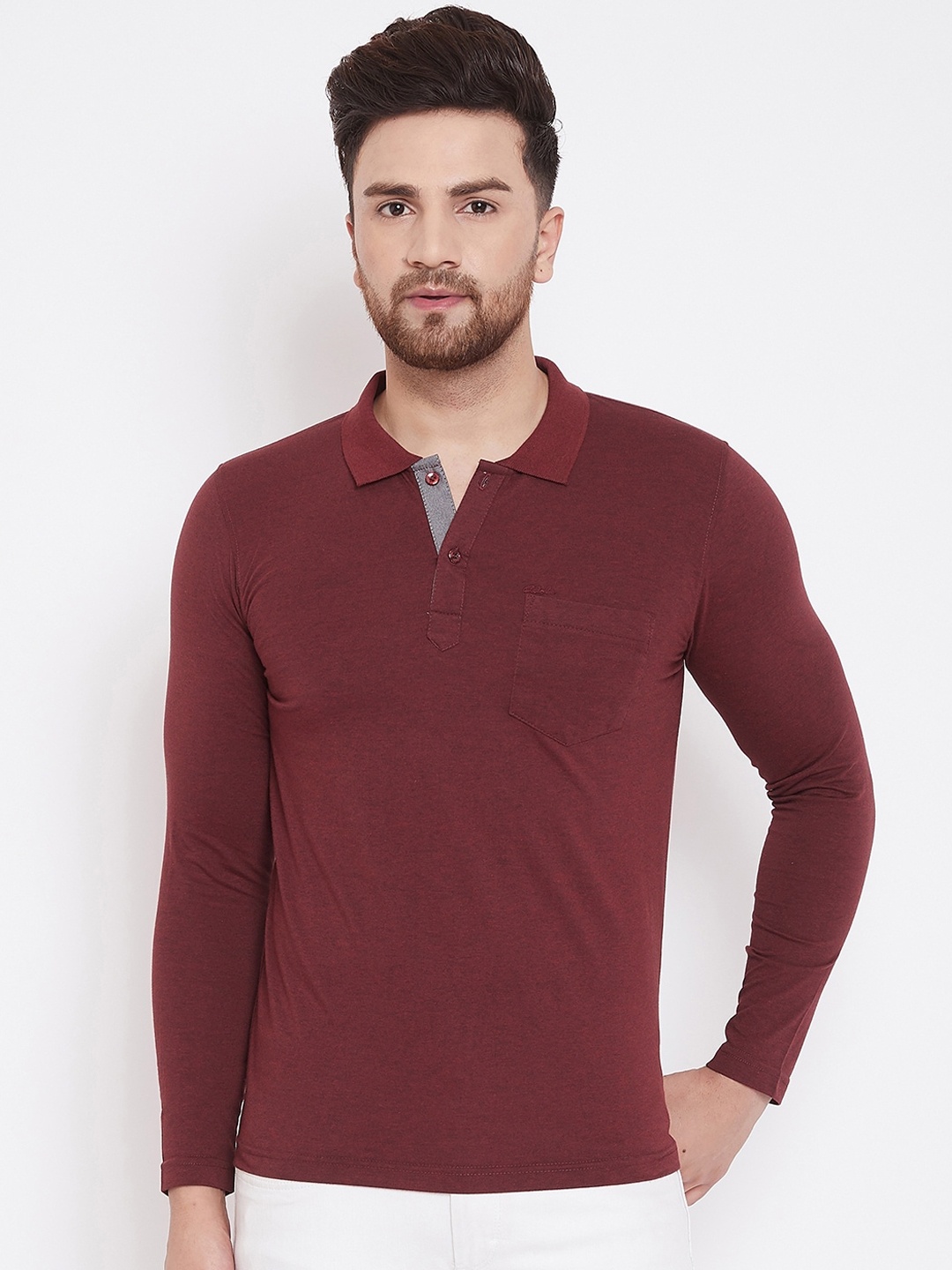 

Adobe Men Maroon Solid Polo Collar T-shirt