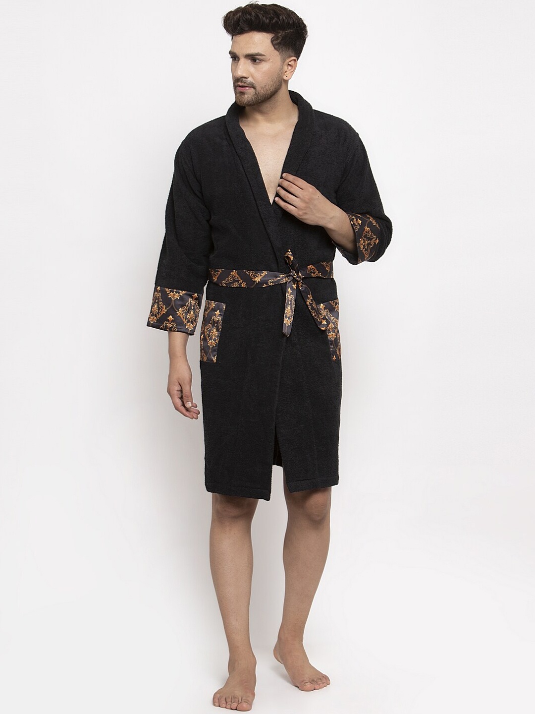 

DECOREALM Unisex Black & Brown Solid Bath Robe