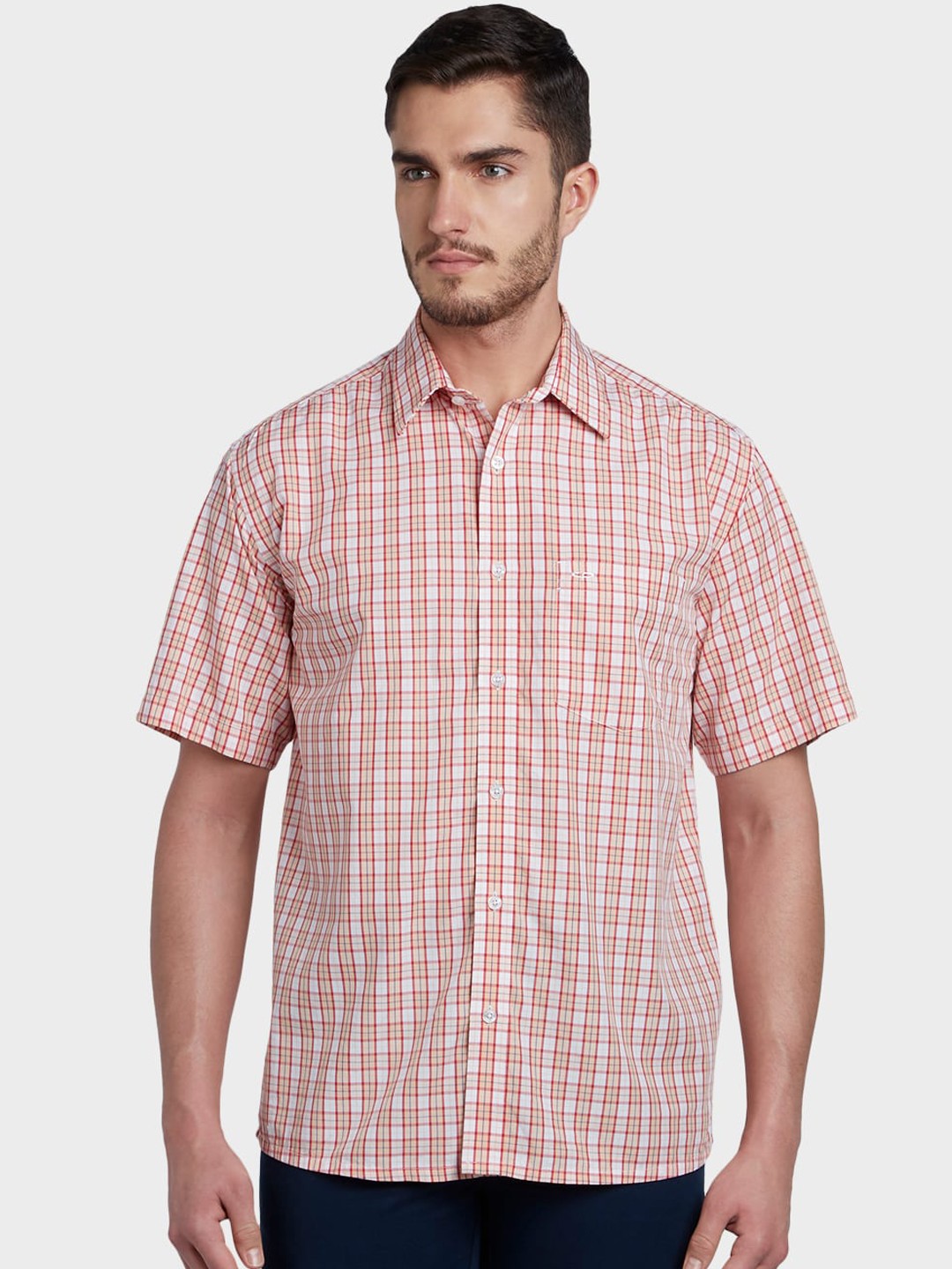 

ColorPlus Men Orange & Off-White Regular Fit Checked Casual Shirt